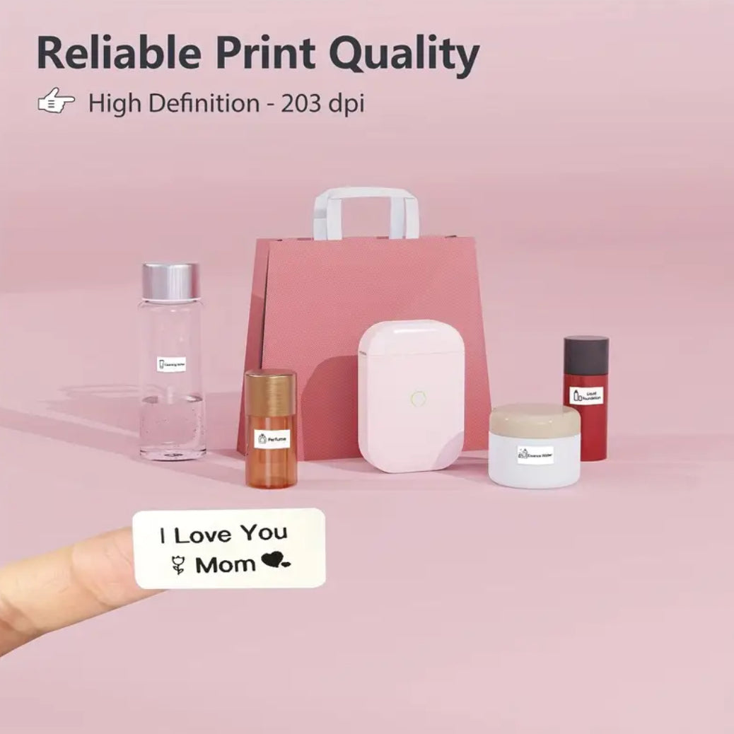 Pink Bluetooth Mini Label Maker – Wireless Sticker Printer with Templates