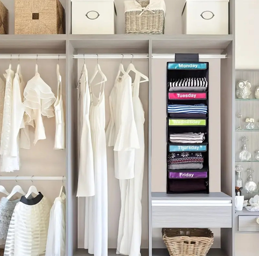 5-Tier (black) Hanging Closet Organizer – Simplify Your Weekday Mornings