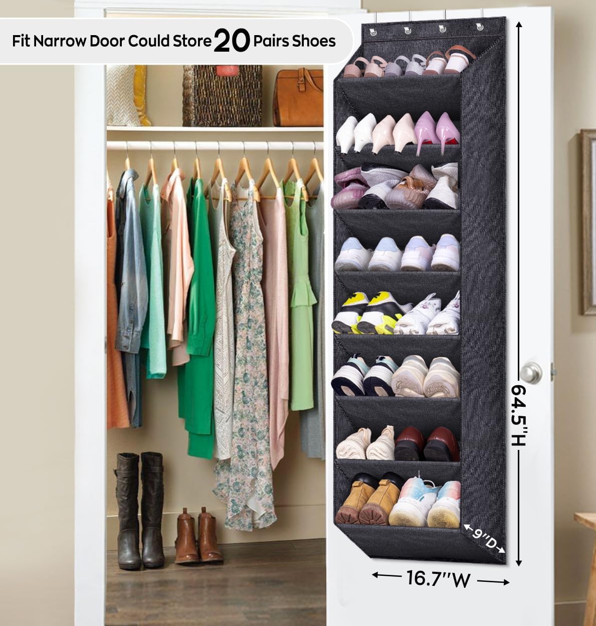 Over the door shoe organizer with deep pockets