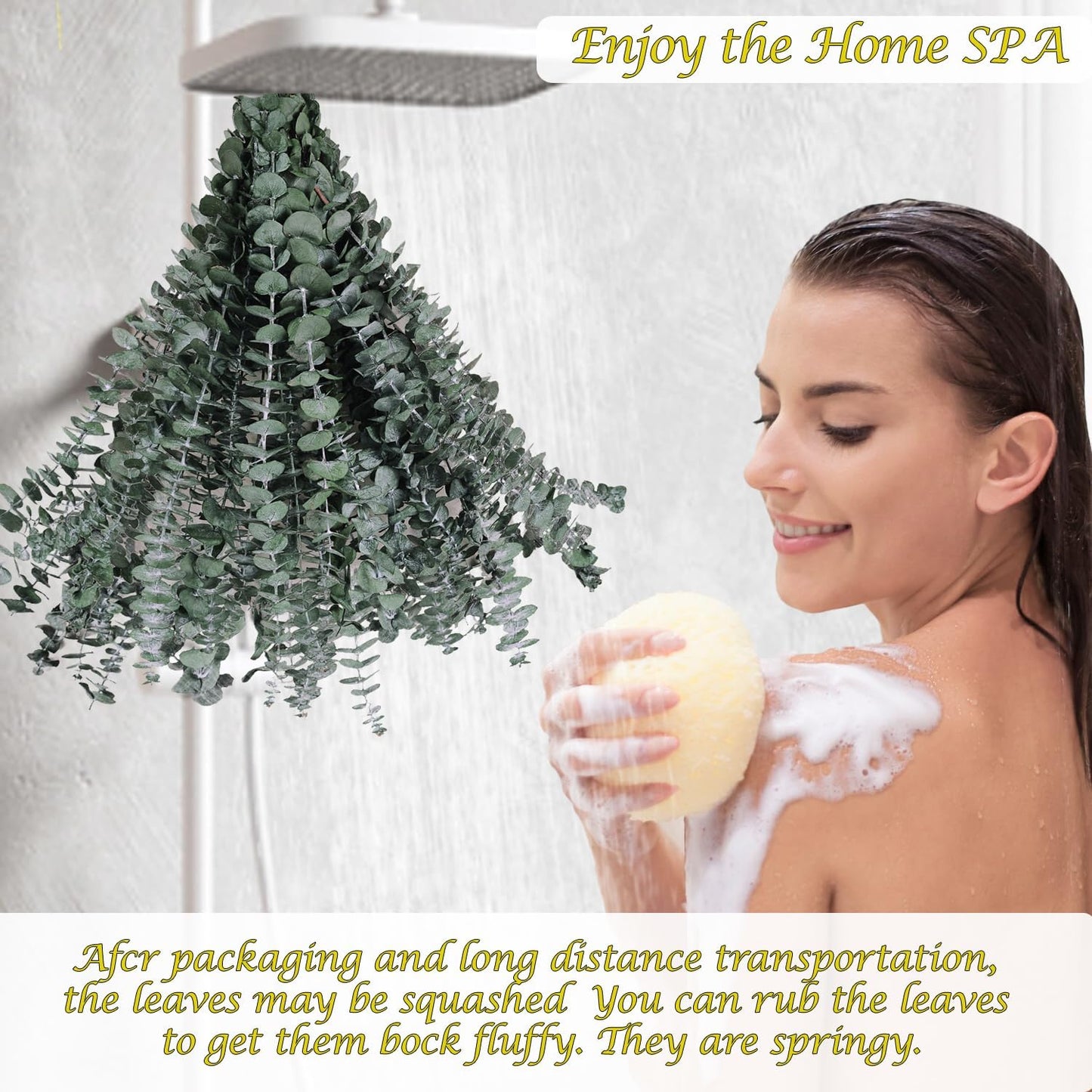 Spa-like shower with hanging eucalyptus