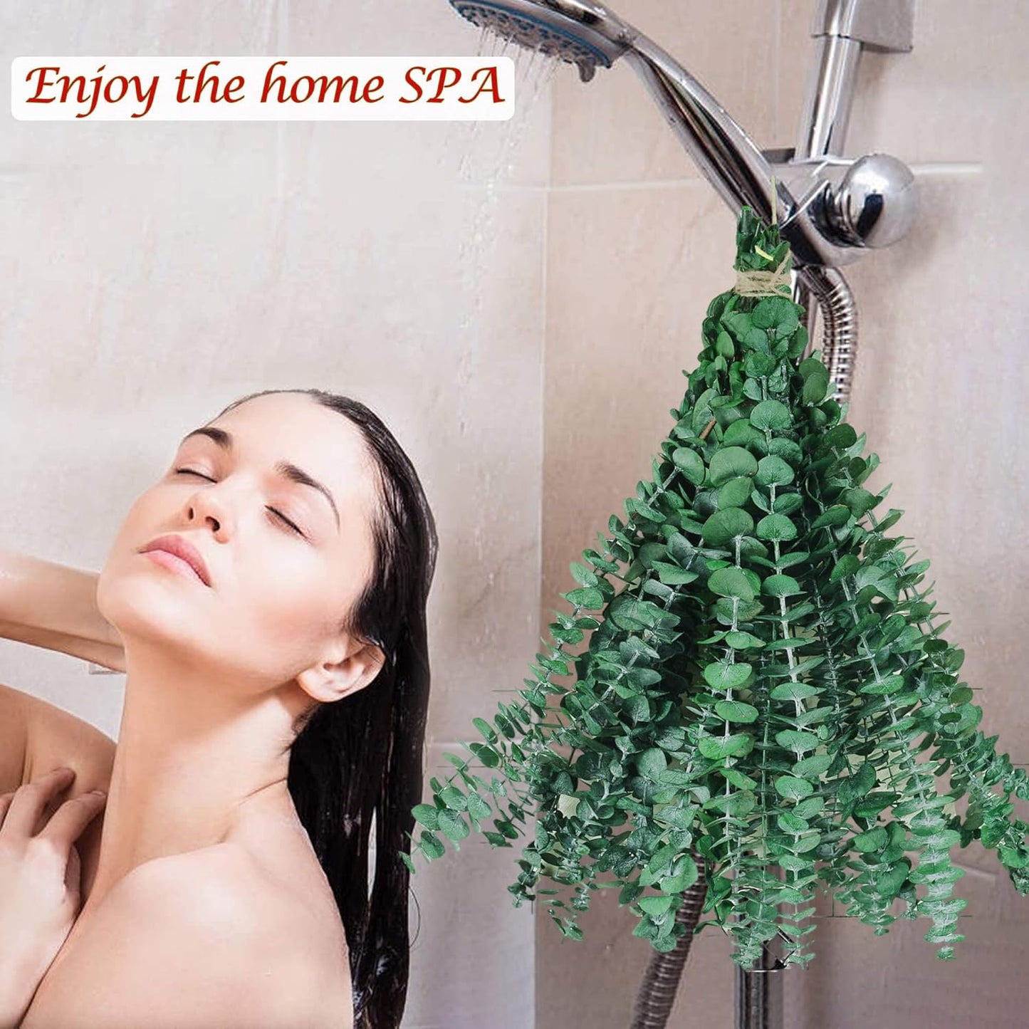 Spa-like shower with hanging eucalyptus