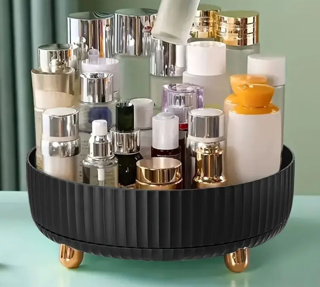 black and gold 360-degree makeup organizer