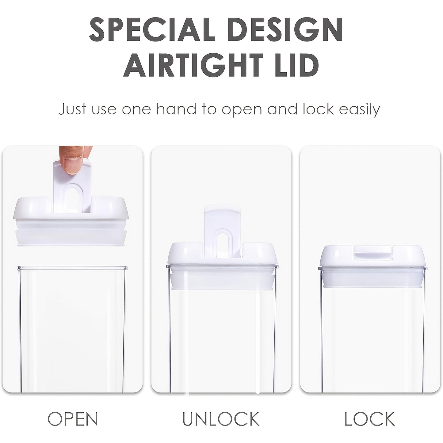Airtight BPA-free plastic containers with one-handed lock lids