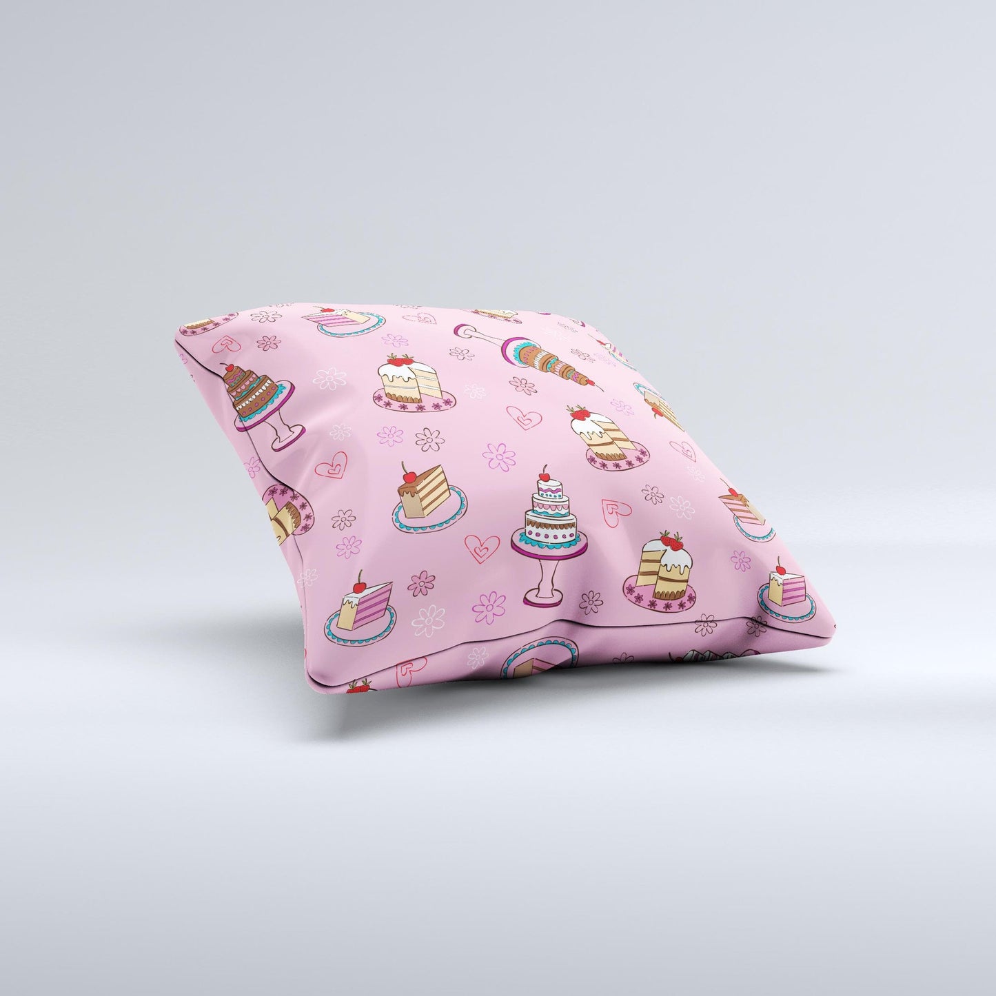 Pink with Yummy Cakes Ink-Fuzed Decorative Throw Pillow