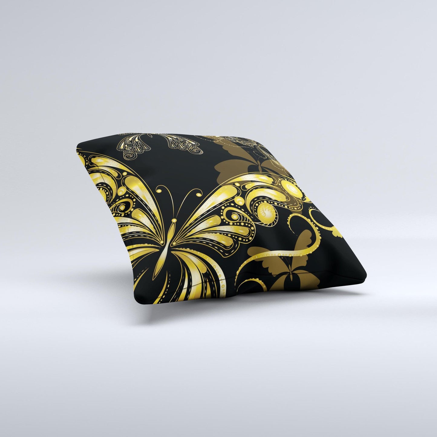 Vibrant Gold Butterfly Outline ink-Fuzed Decorative Throw Pillow