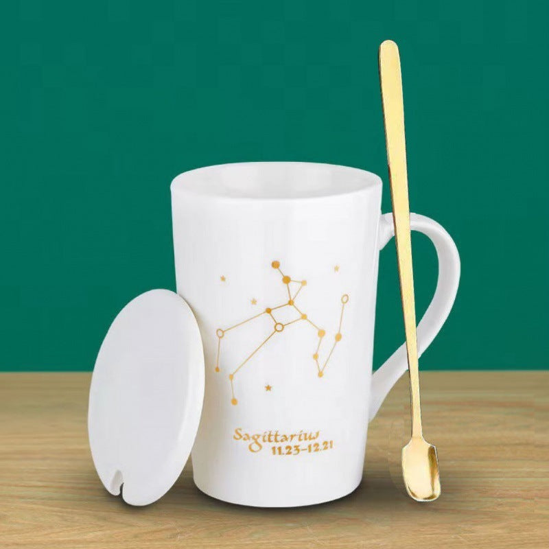 Personalized Zodiac Ceramic Mug with Lid and Spoon