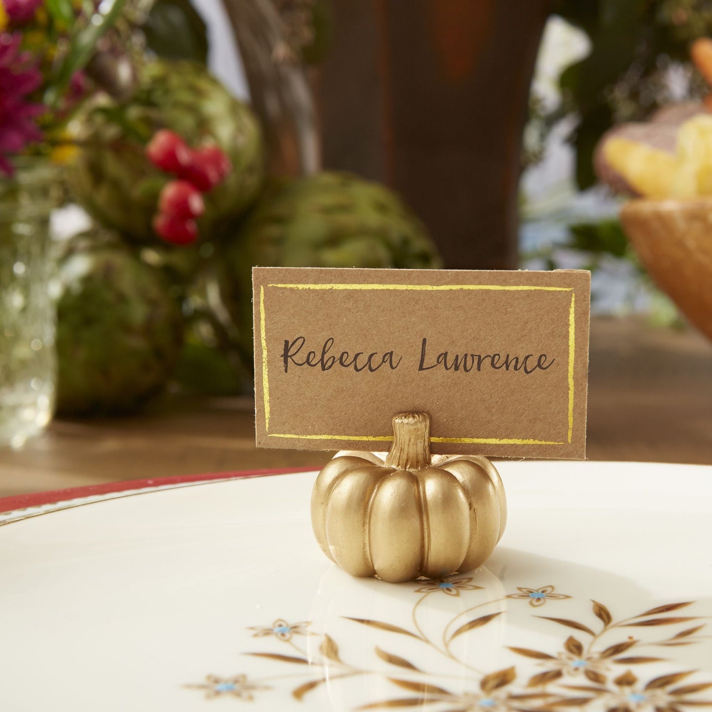 Gold Pumpkin Place Card Holder (Set of 6)