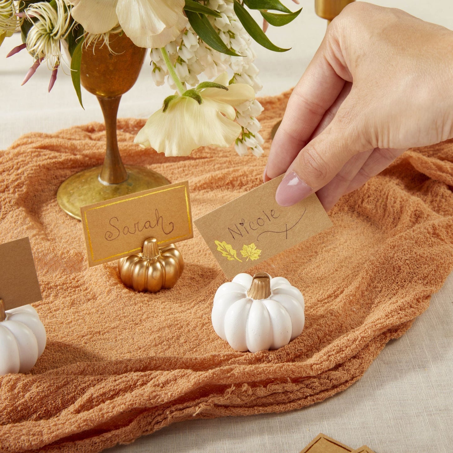 Gold Pumpkin Place Card Holder (Set of 6)