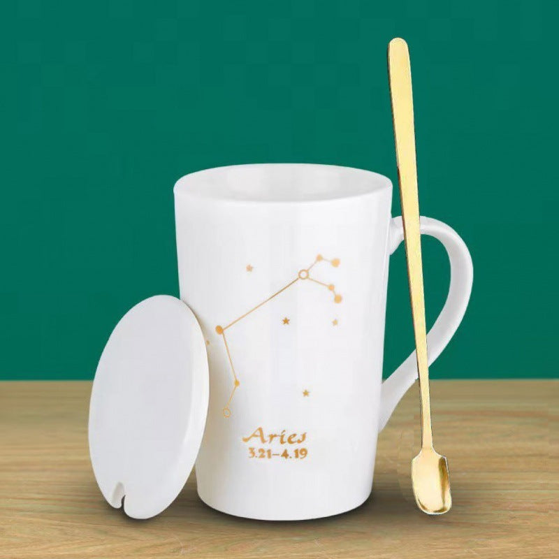 Personalized Zodiac Ceramic Mug with Lid and Spoon