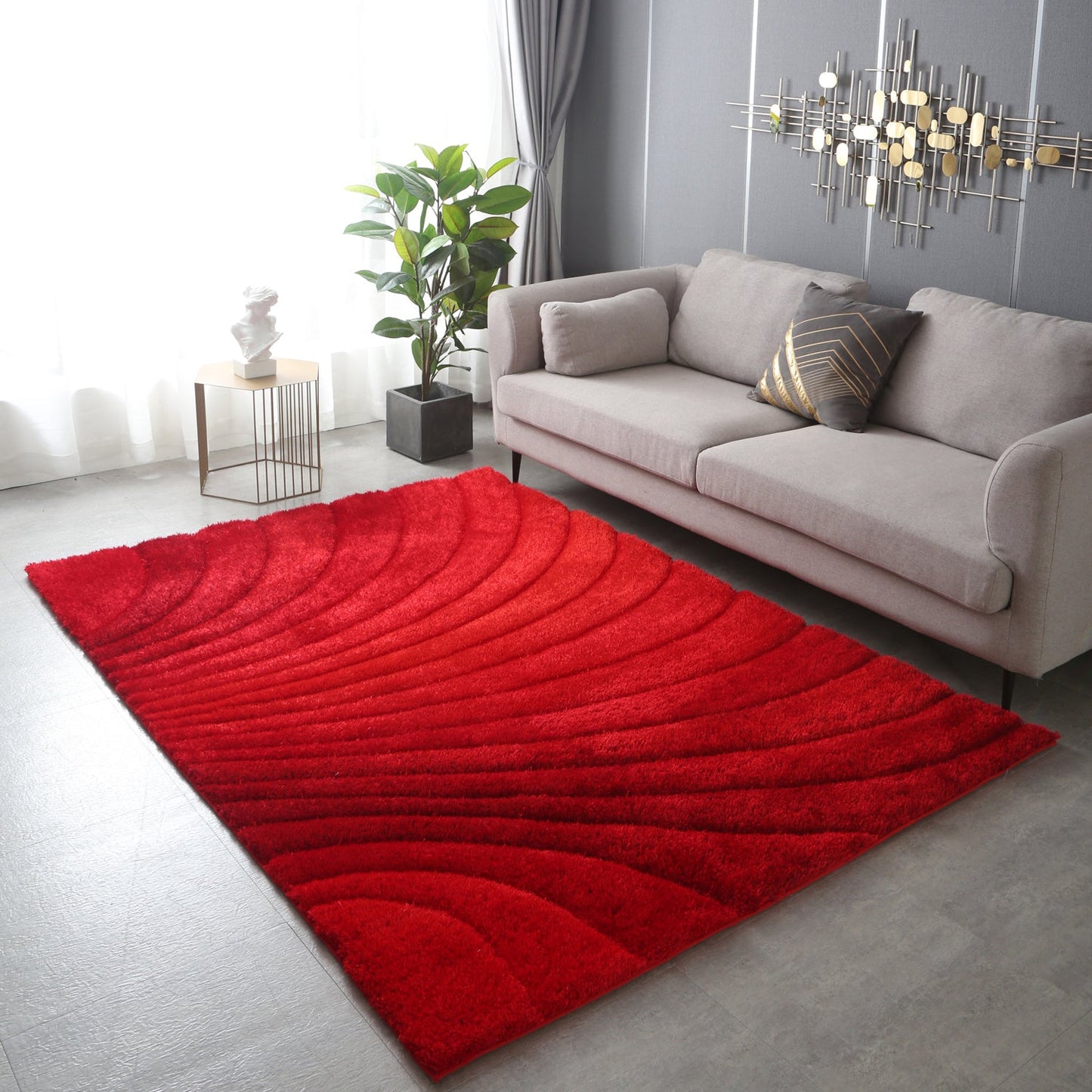 Ava 3D Red Shag Rug