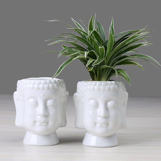 Ceramic buddha white flower pot