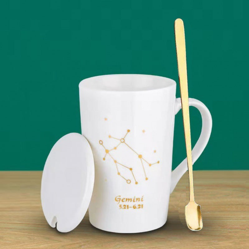 Personalized Zodiac Ceramic Mug with Lid and Spoon