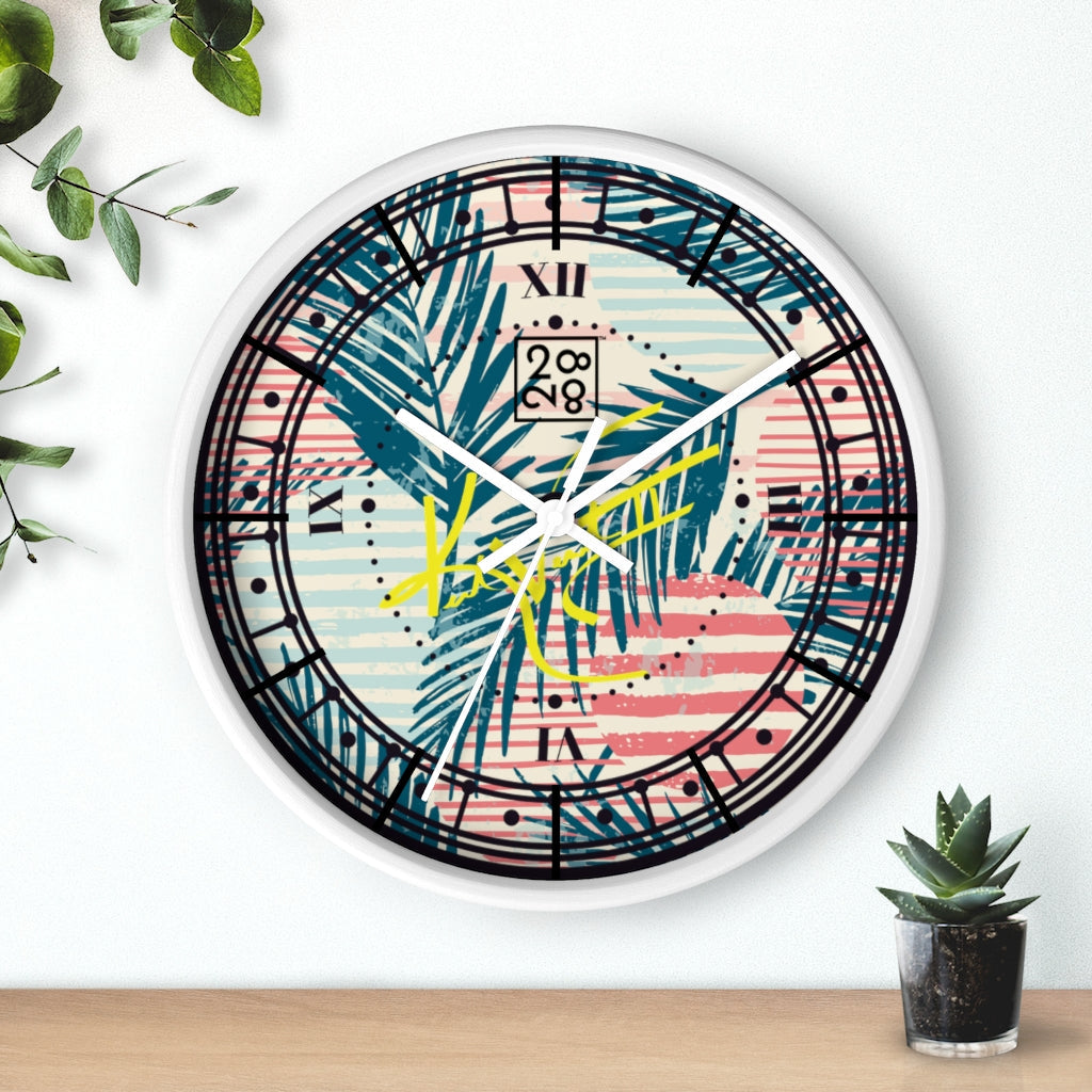 2882Time™ Tropical Palms Stripe Dot Geometric Clock