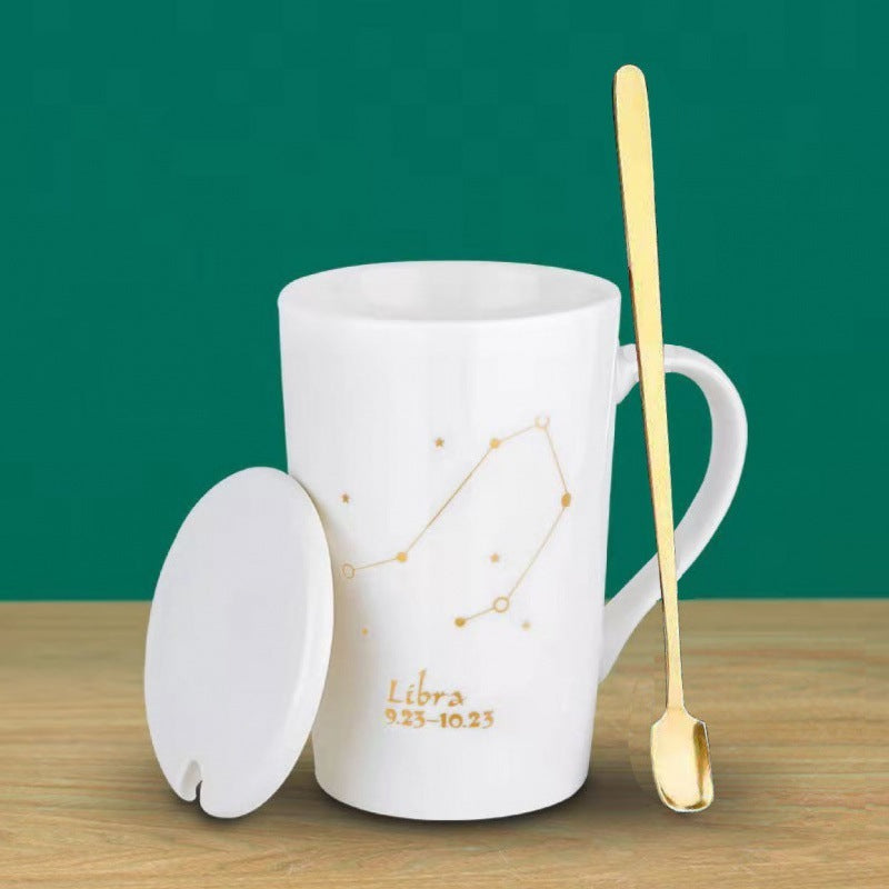 Personalized Zodiac Ceramic Mug with Lid and Spoon