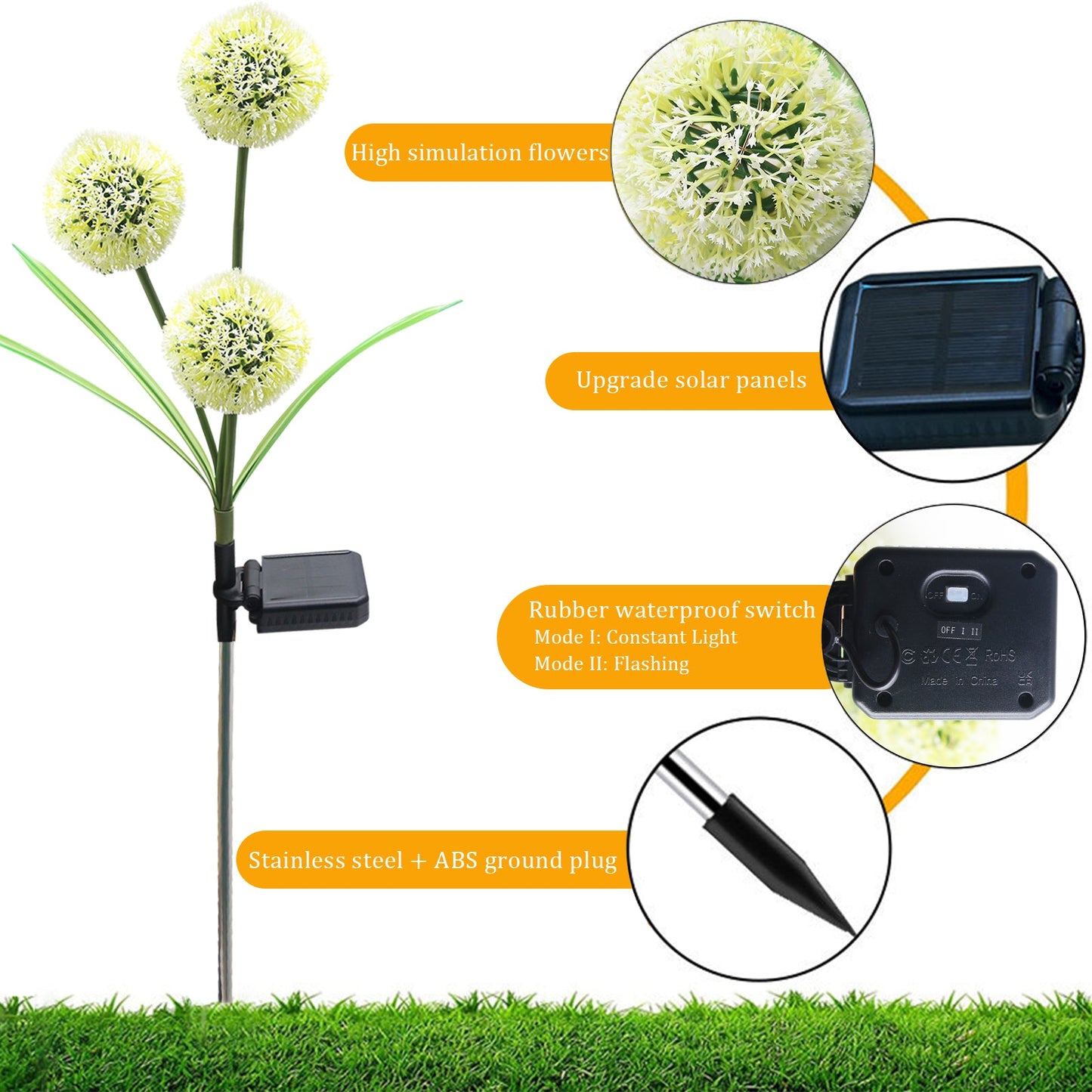 Solar Lights Outdoor Decorative 3 Heads Solar Dandelion Garden Lights