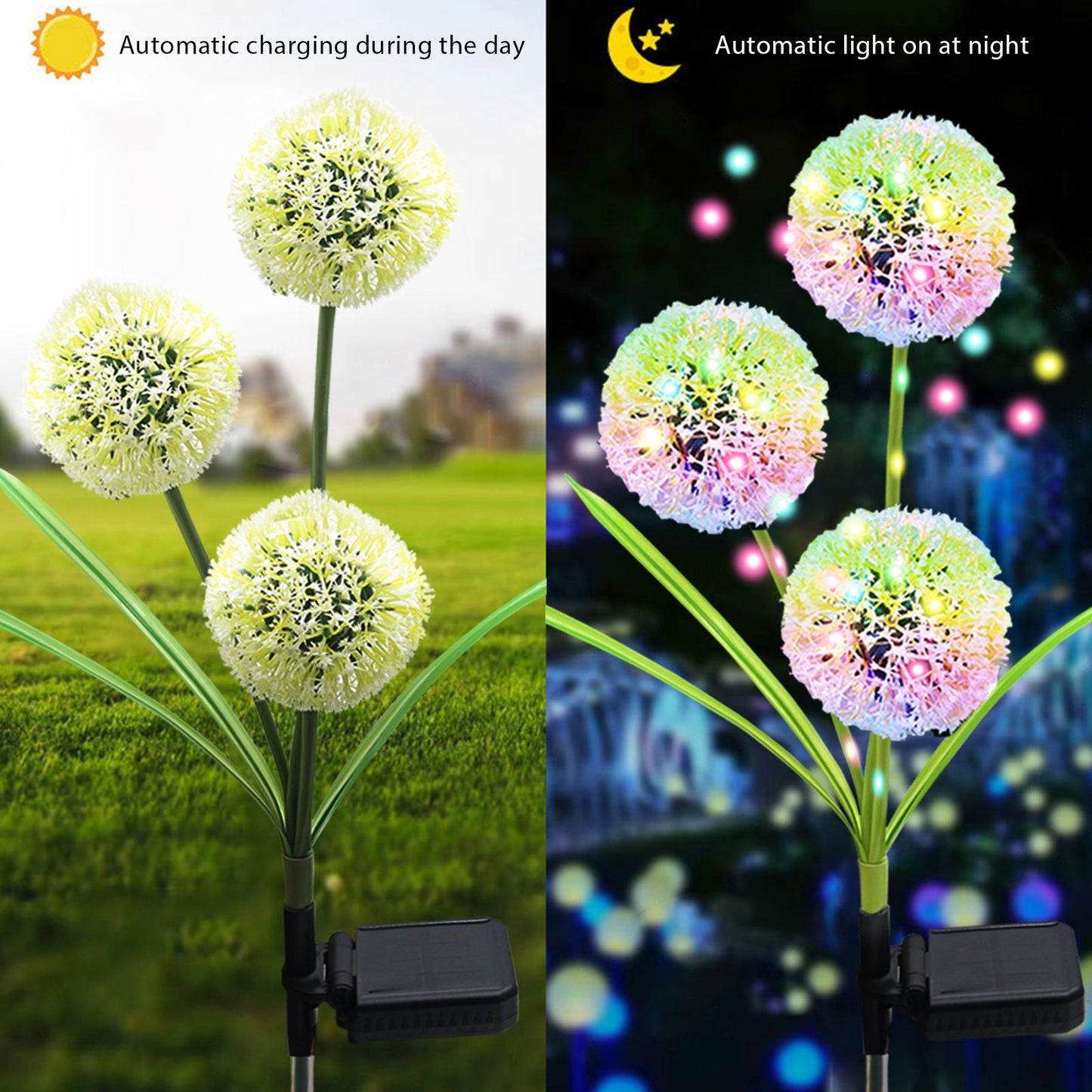 Solar Lights Outdoor Decorative 3 Heads Solar Dandelion Garden Lights