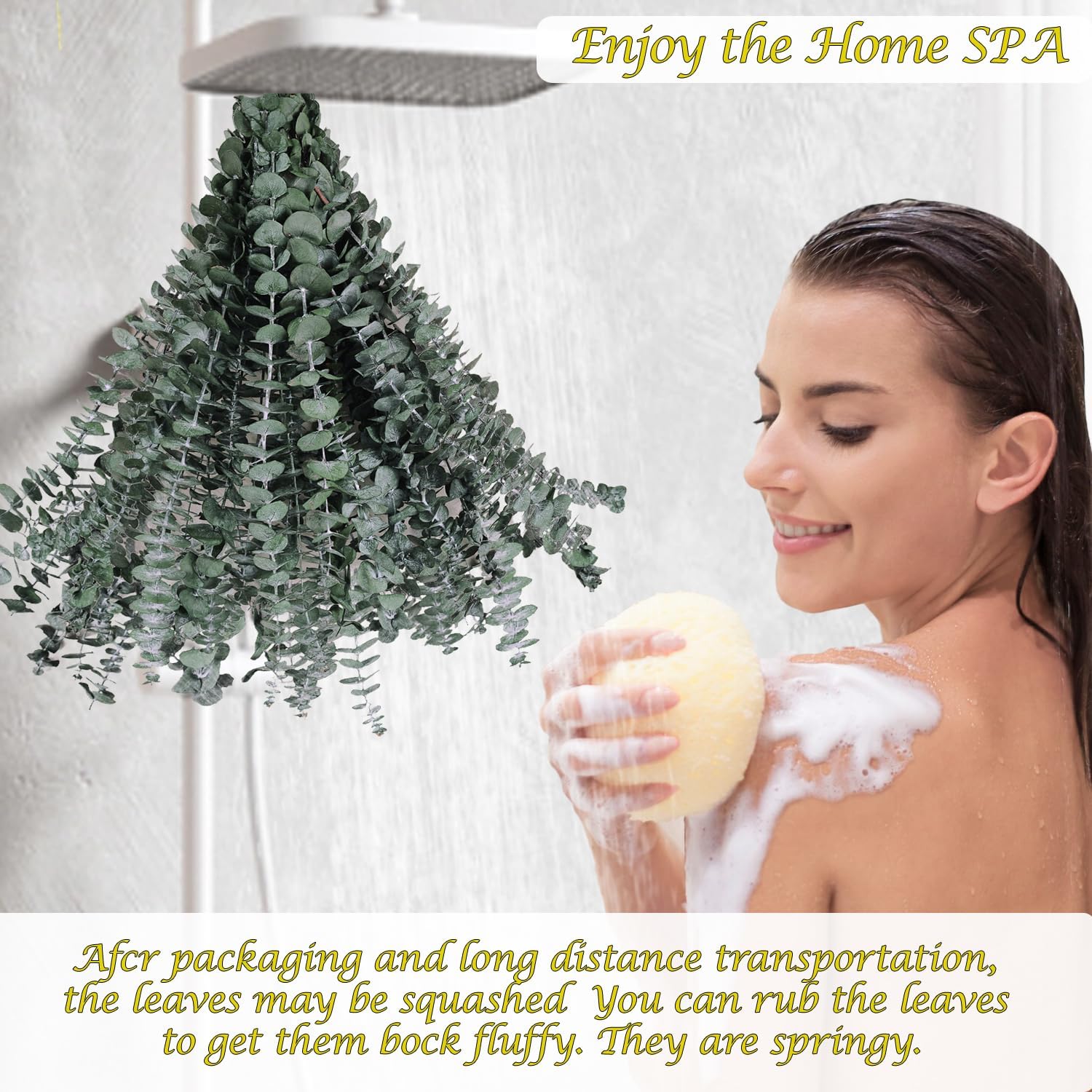 Spa-like shower with hanging eucalyptus