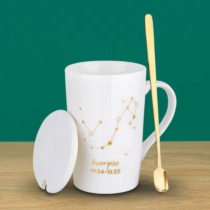 Personalized Zodiac Ceramic Mug with Lid and Spoon