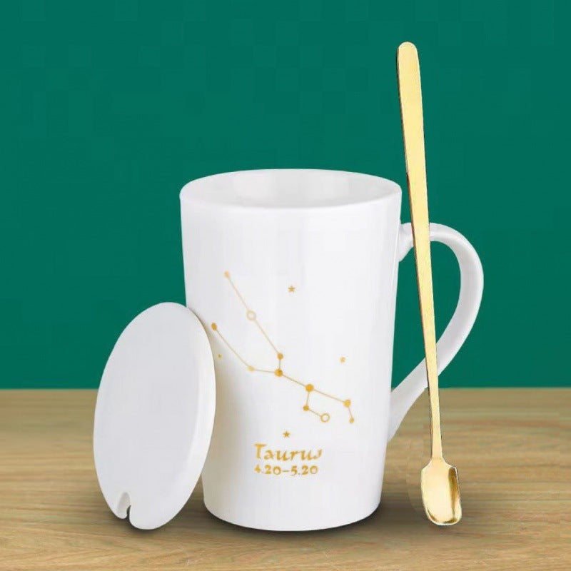 Personalized Zodiac Ceramic Mug with Lid and Spoon