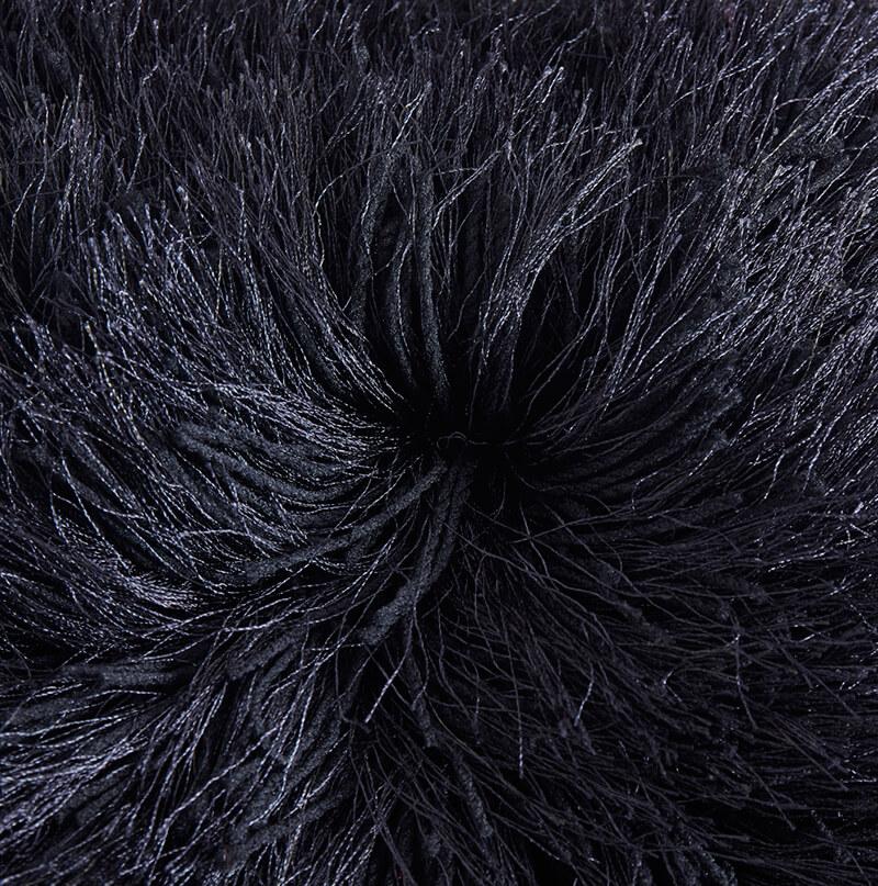 Decorative Shaggy Black Square Pillow.