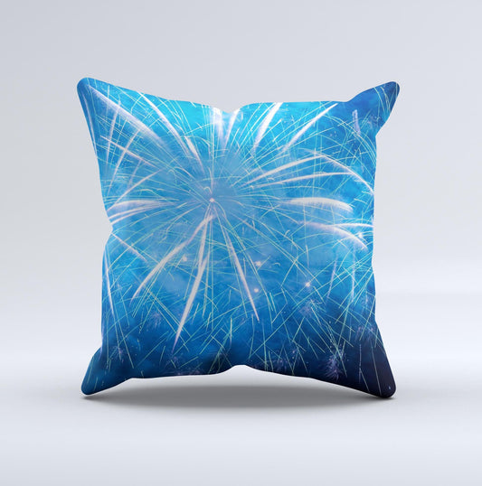 Blue Fireworks Ink-Fuzed Decorative Throw Pillow