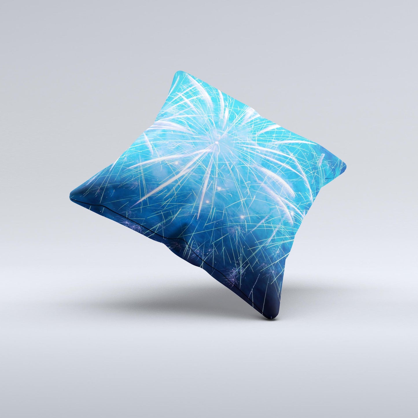 Blue Fireworks Ink-Fuzed Decorative Throw Pillow