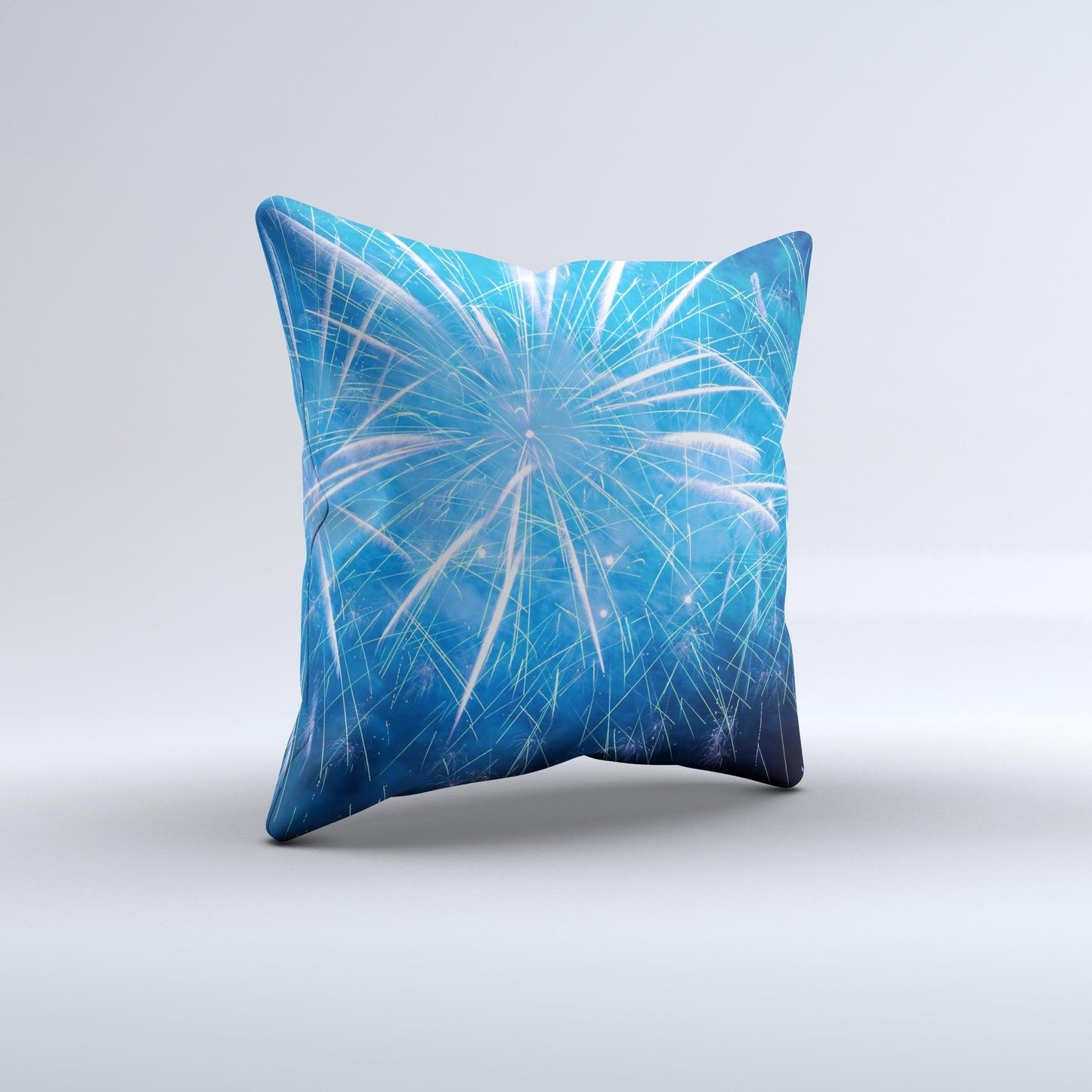 Blue Fireworks Ink-Fuzed Decorative Throw Pillow