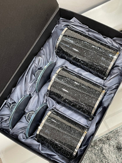 Three Canisters and Tray Gift Set, Black Crushed Diamond Glass