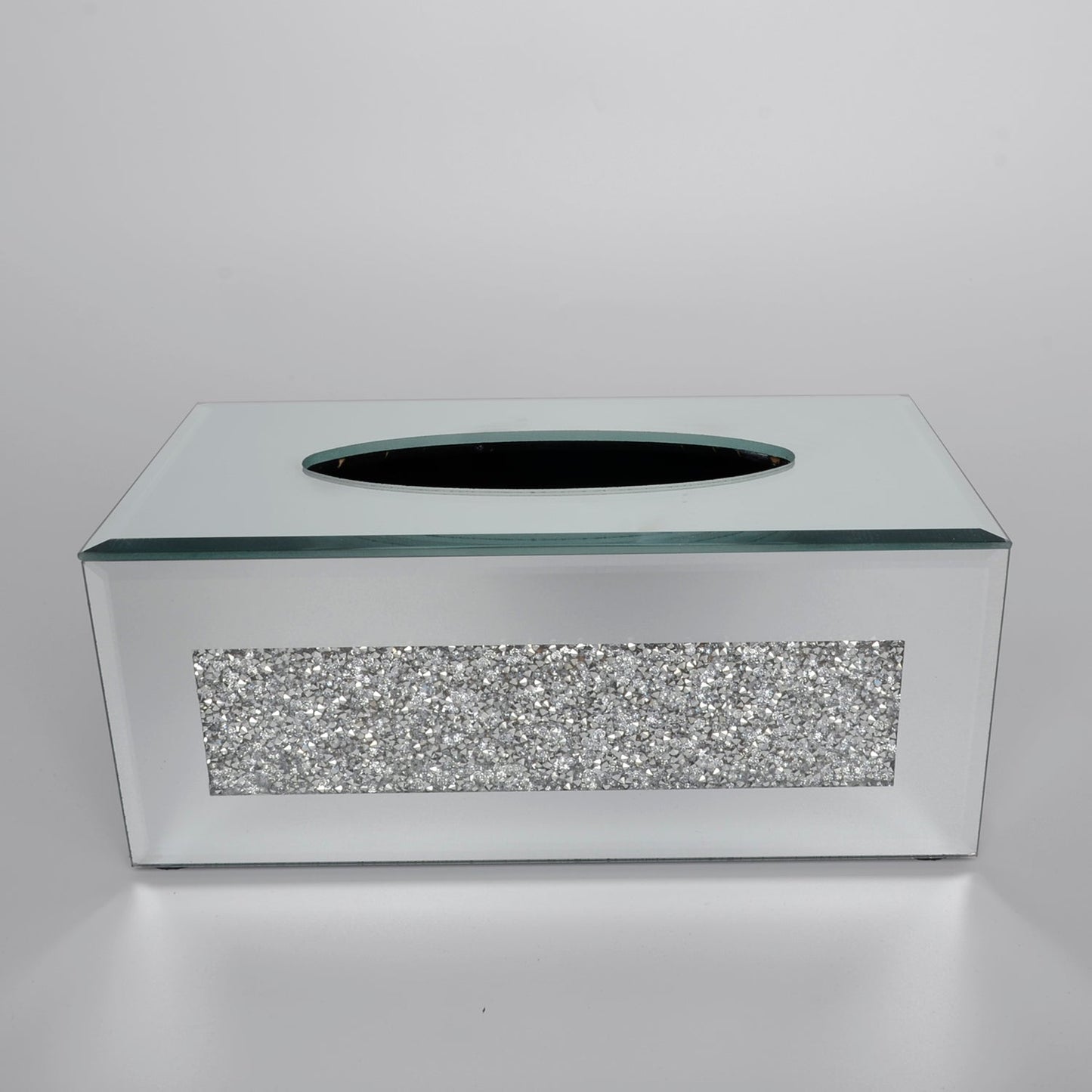 Mirrored Tissue Holder in Gift Box in Gift Box, Silver Crushed Diamond