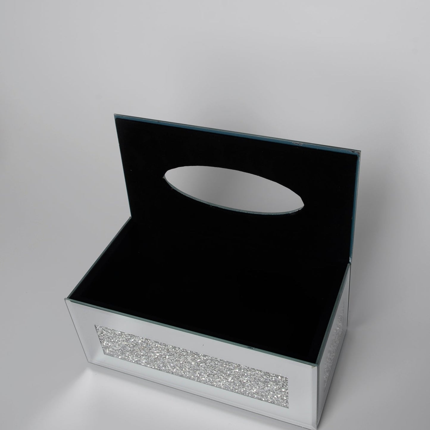 Mirrored Tissue Holder in Gift Box in Gift Box, Silver Crushed Diamond