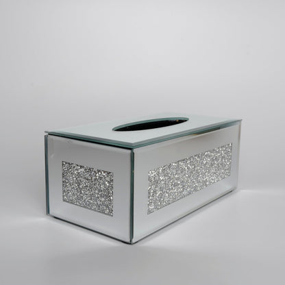 Mirrored Tissue Holder in Gift Box in Gift Box, Silver Crushed Diamond