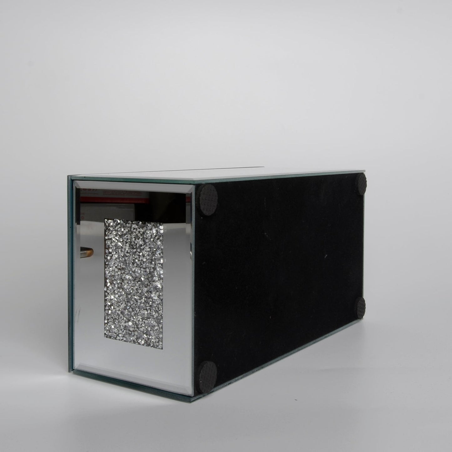 Mirrored Tissue Holder in Gift Box in Gift Box, Silver Crushed Diamond