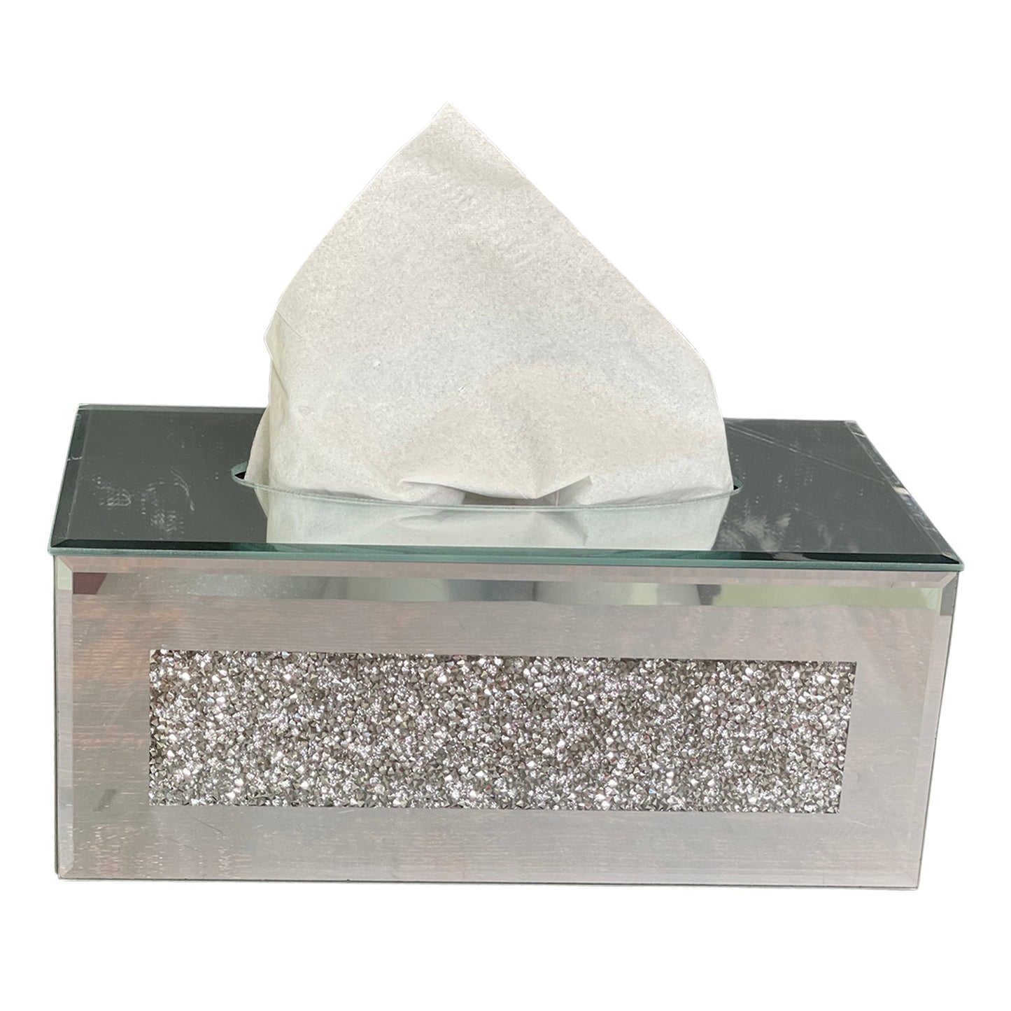 Mirrored Tissue Holder in Gift Box in Gift Box, Silver Crushed Diamond