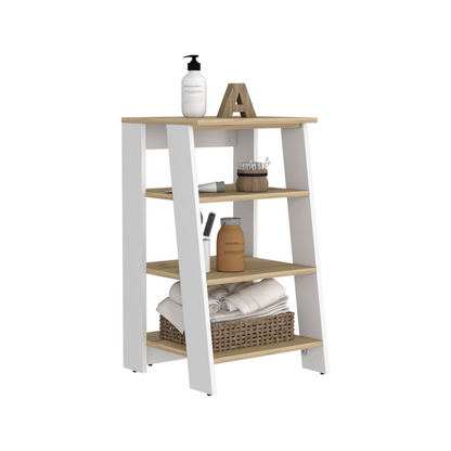 Linen Cabinet Jenne, Four Open Shelves, Light Oak / White Finish