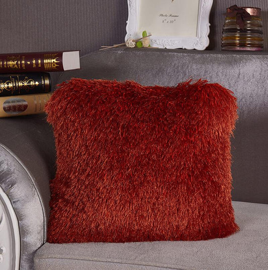 Decorative Shaggy Pillow in Rust