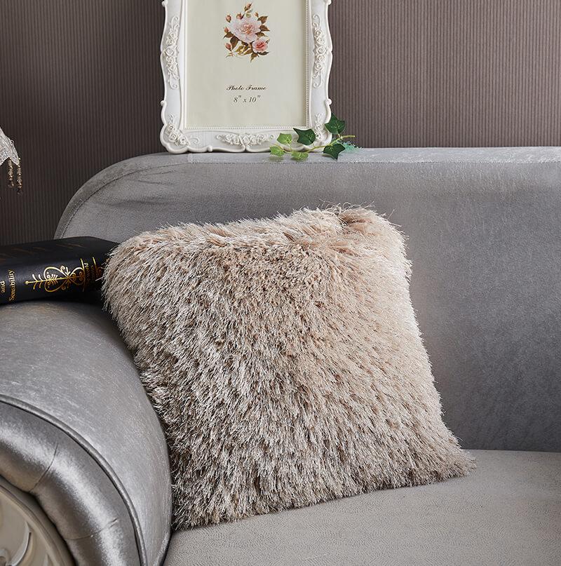 Decorative Shaggy Pillow in Beige