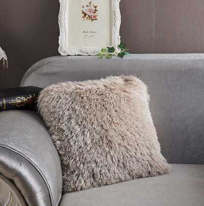 Decorative Shaggy Pillow in Beige