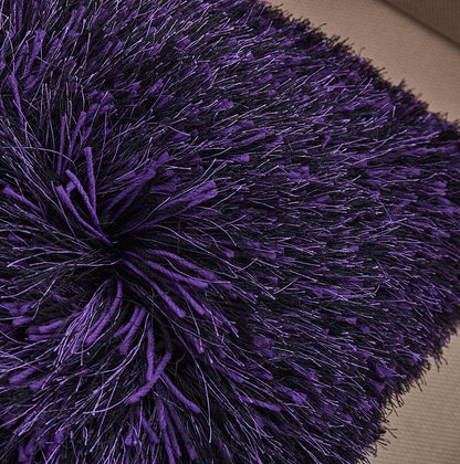 Decorative Shaggy Purple and Black Square Pillow