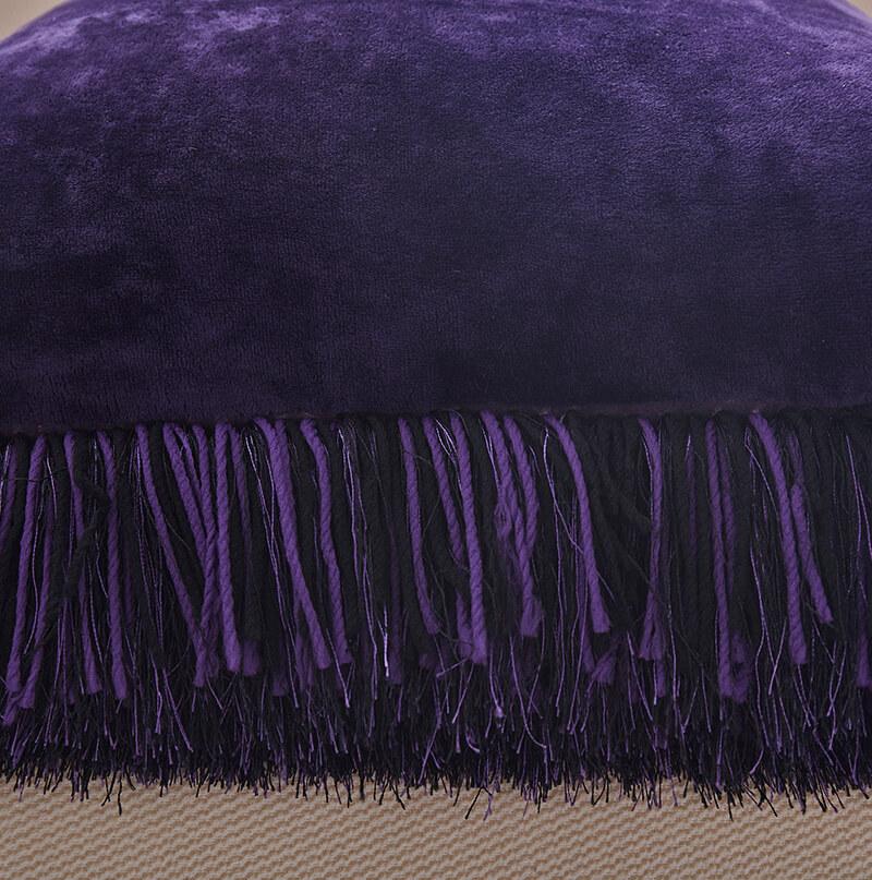 Decorative Shaggy Purple and Black Square Pillow