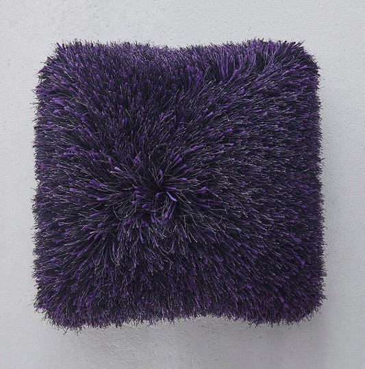 Decorative Shaggy Purple and Black Square Pillow