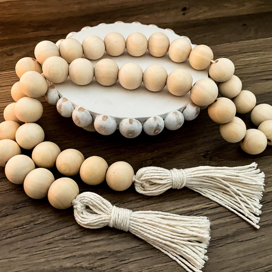 Wood Bead Garland/White Tassel