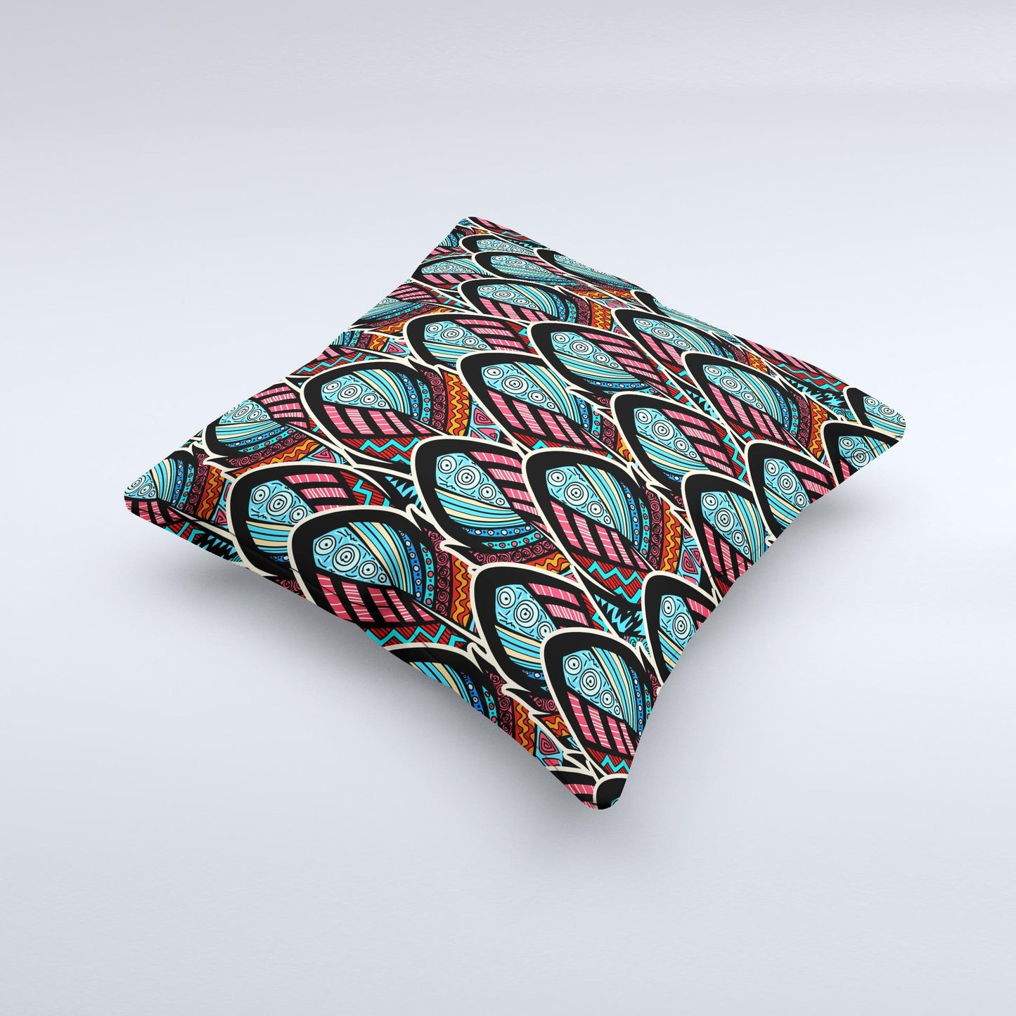 Intense Colorful Peacock Feather Ink-Fuzed Decorative Throw Pillow