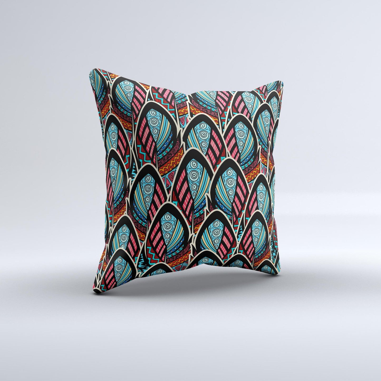 Intense Colorful Peacock Feather Ink-Fuzed Decorative Throw Pillow