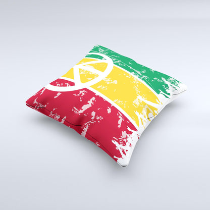 Red, Yellow & Green Layered Peace  Ink-Fuzed Decorative Throw Pillow