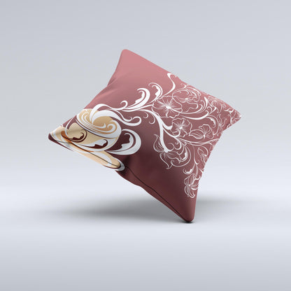 Steaming Vector Coffee Floral  Ink-Fuzed Decorative Throw Pillow