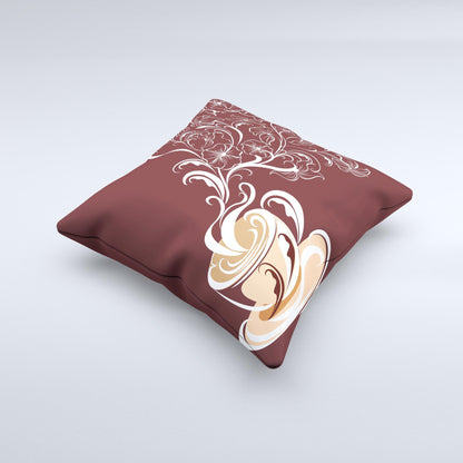 Steaming Vector Coffee Floral  Ink-Fuzed Decorative Throw Pillow