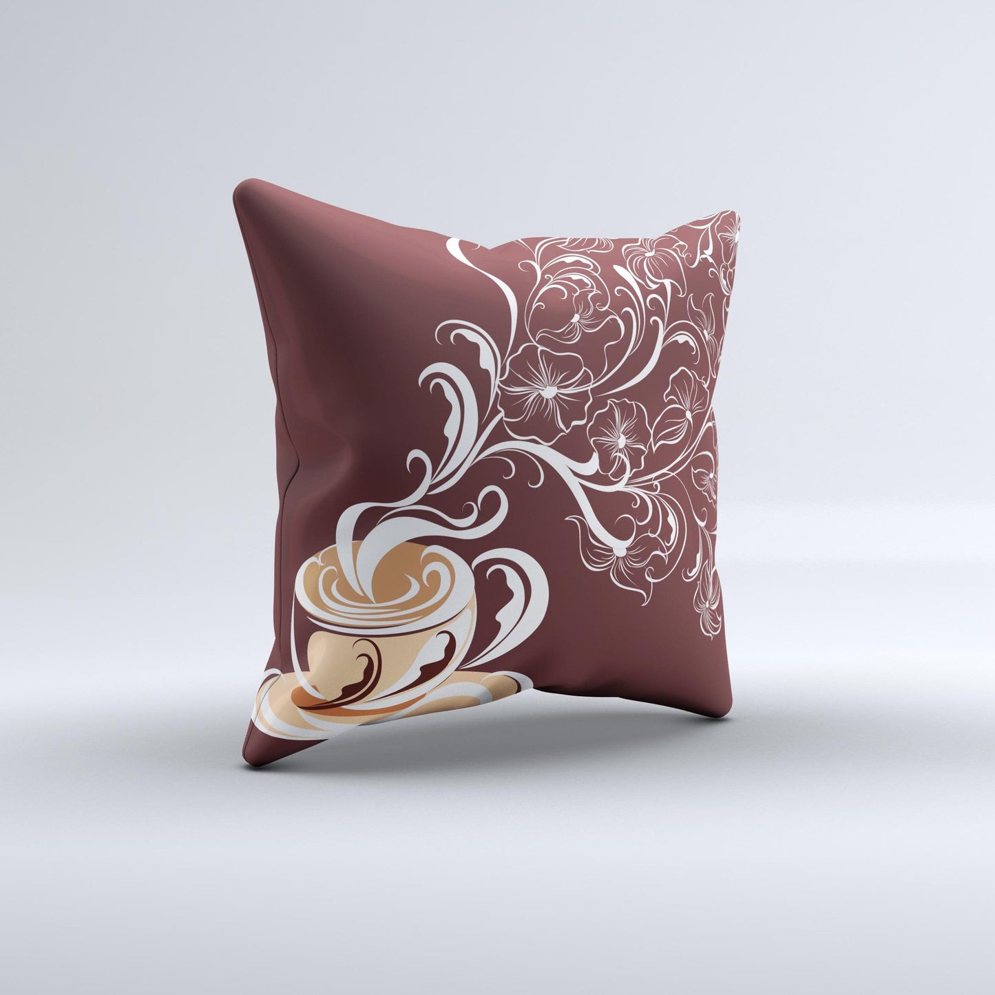 Steaming Vector Coffee Floral  Ink-Fuzed Decorative Throw Pillow