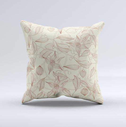 Tan & Brown Floral Laced Pattern Ink-Fuzed Decorative Throw Pillow