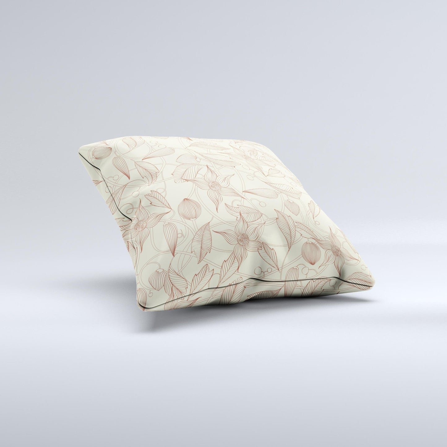 Tan & Brown Floral Laced Pattern Ink-Fuzed Decorative Throw Pillow