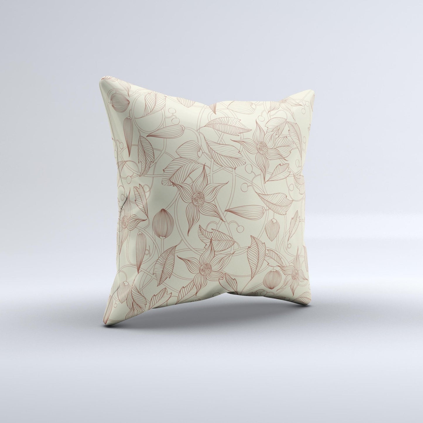 Tan & Brown Floral Laced Pattern Ink-Fuzed Decorative Throw Pillow